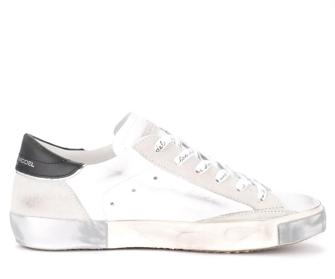 Baskets Philippe Model Paris X en cuir et daim blanc avec spoiler noir