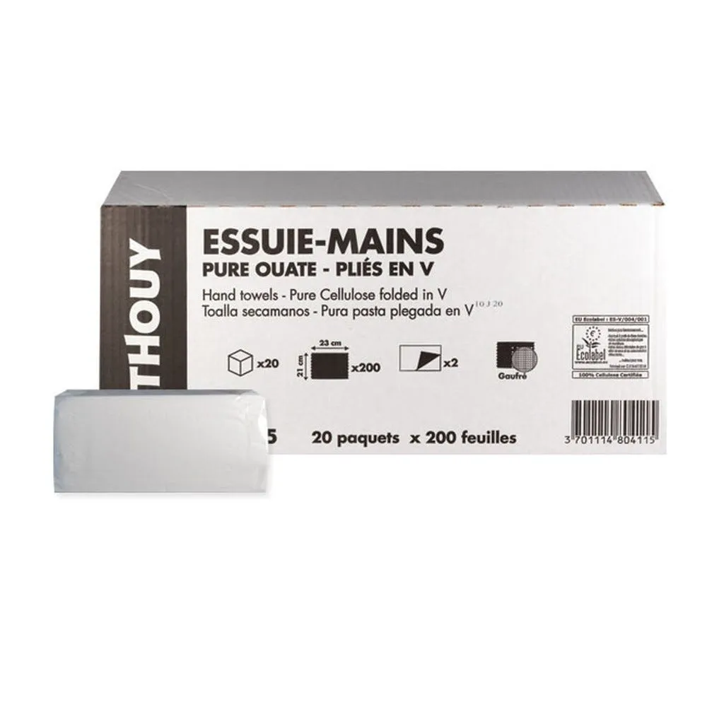 Essuie-mains enchevêtré 23x21cm pliés en v pure ouate 2 plis par 4000