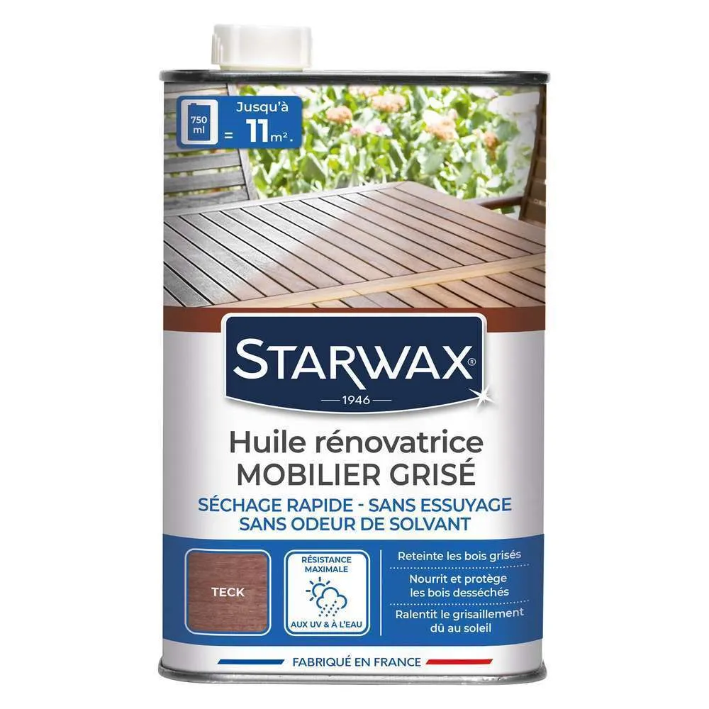 Huile rénovatrice teinte teck pour mobilier en bois grisé 750 ml
