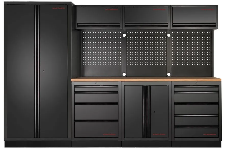 Mobilier d'atelier 4 éléments, 2-portes MOBILIO Hêtre black Krafwerk KW3964G-BLK