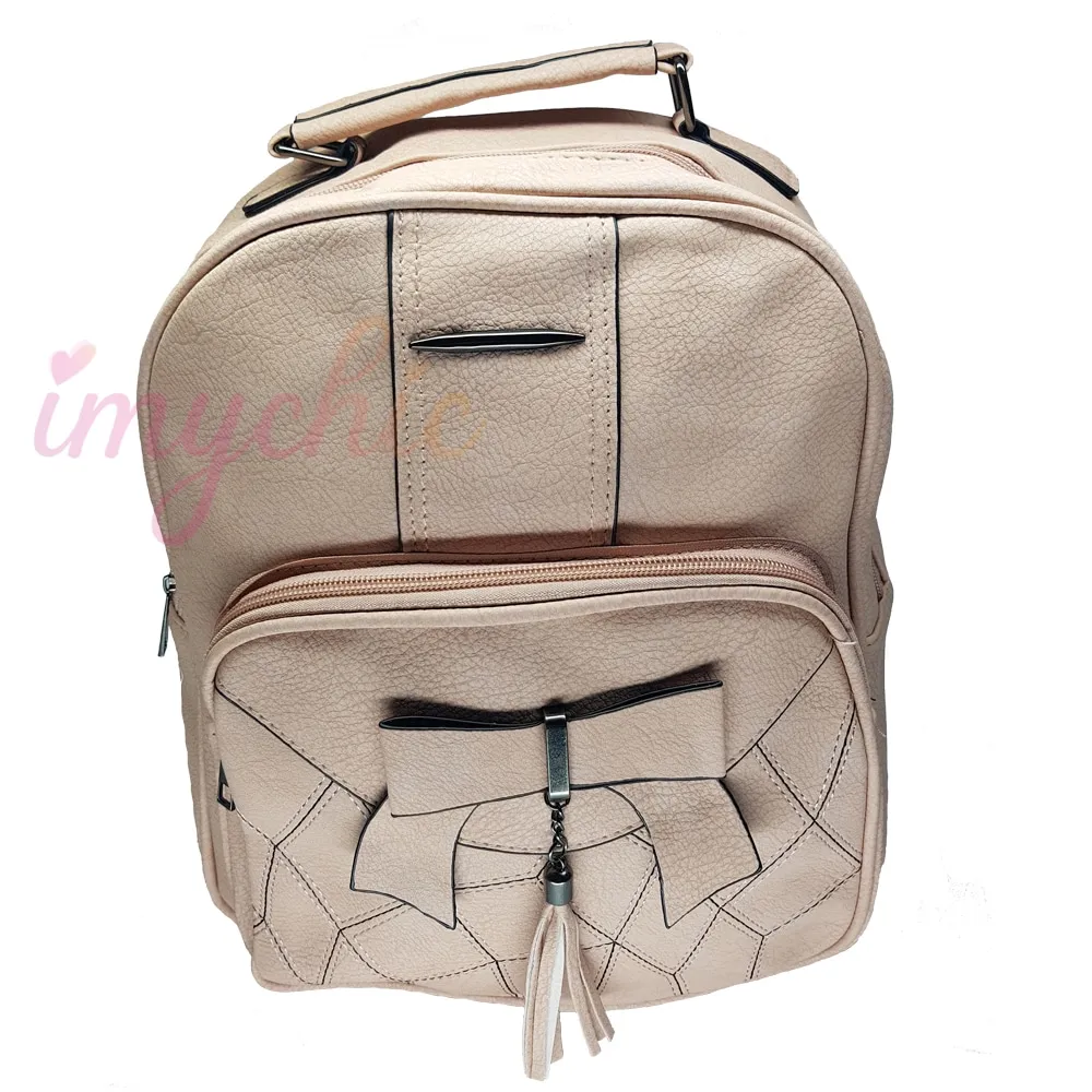 Sac a Dos en Cuir Turc Style Beige Rosé Papillon D8