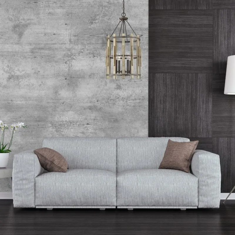 Suspension Wood Hollow 4x60W Noir Rustique