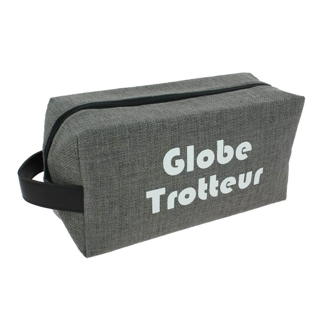 Trousse de toilette gris souris Globe Trotteur, M, confectionnée en France